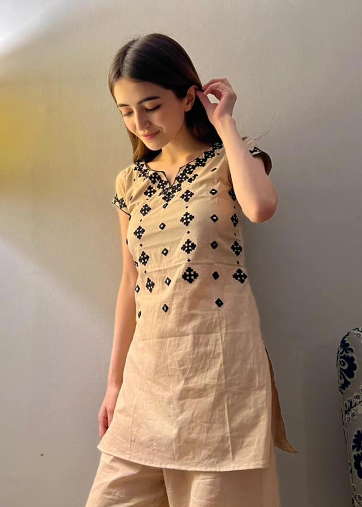 A BEAUTIFUL EMBROIDERY WORK KHAKI CO-ORD SET