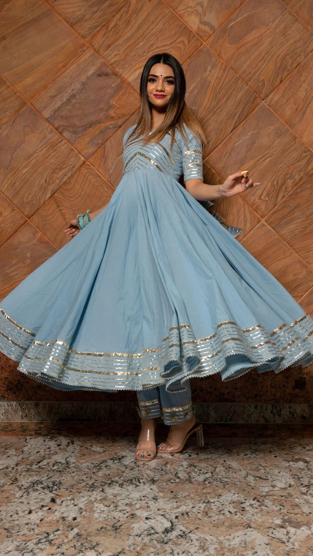 POWDER BLUE PURE COTTON ANARKALI SET