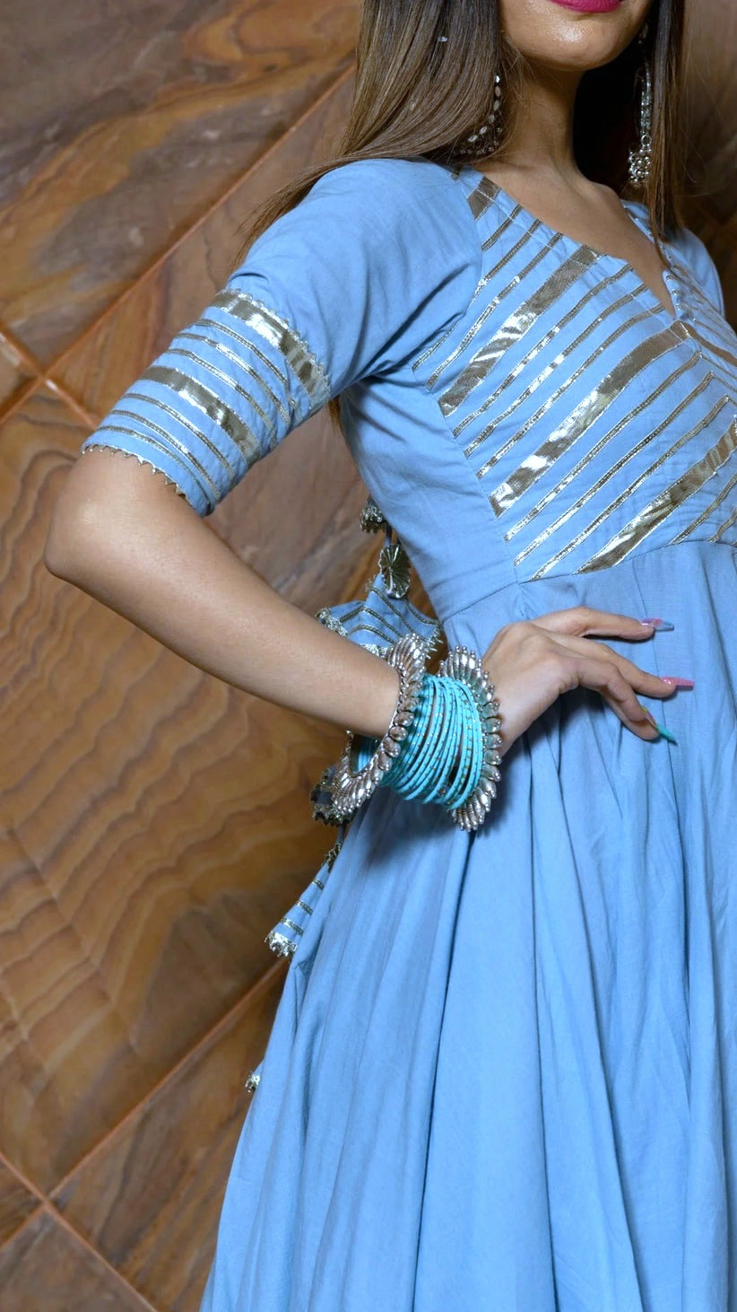 POWDER BLUE PURE COTTON ANARKALI SET