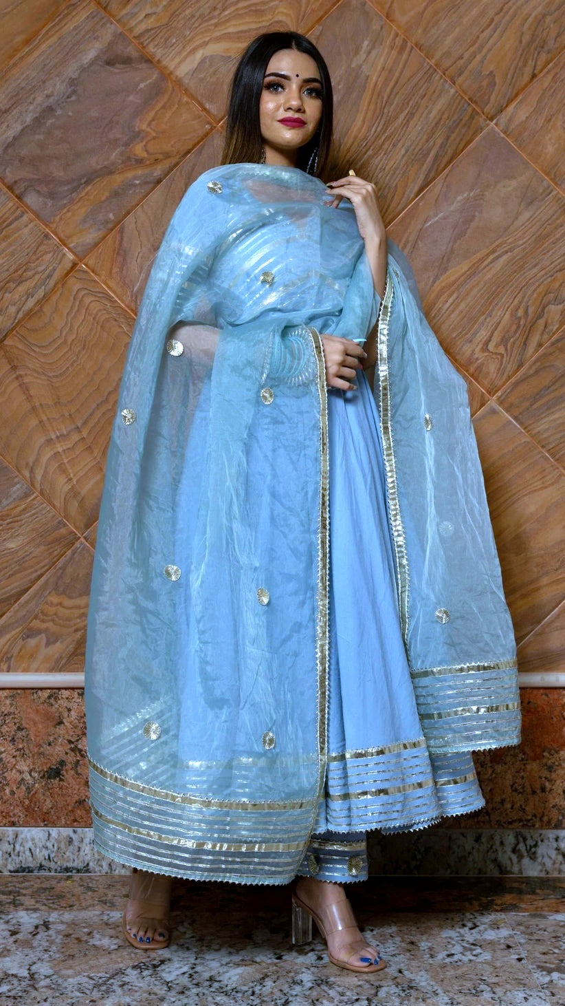 POWDER BLUE PURE COTTON ANARKALI SET