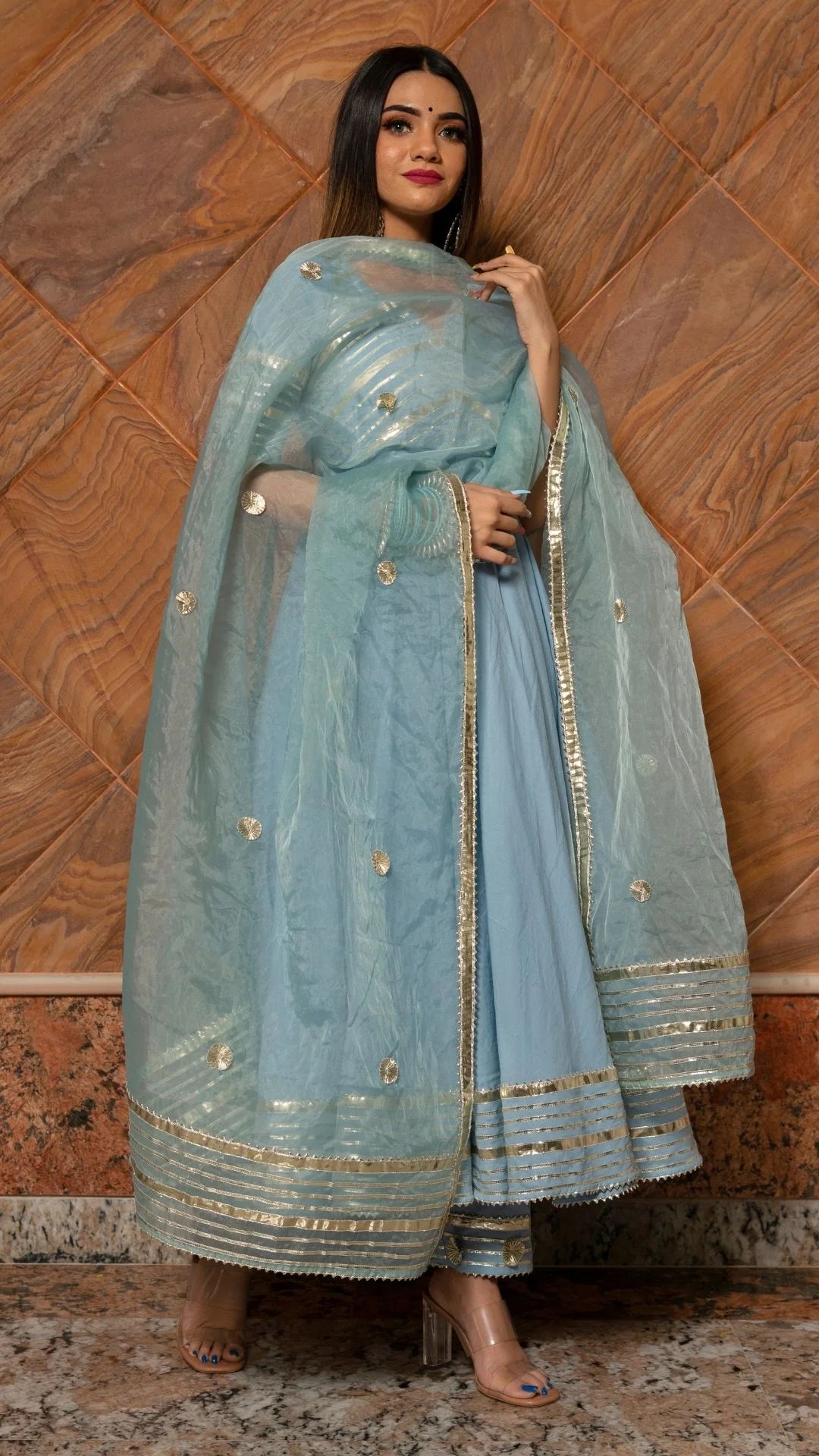 POWDER BLUE PURE COTTON ANARKALI SET