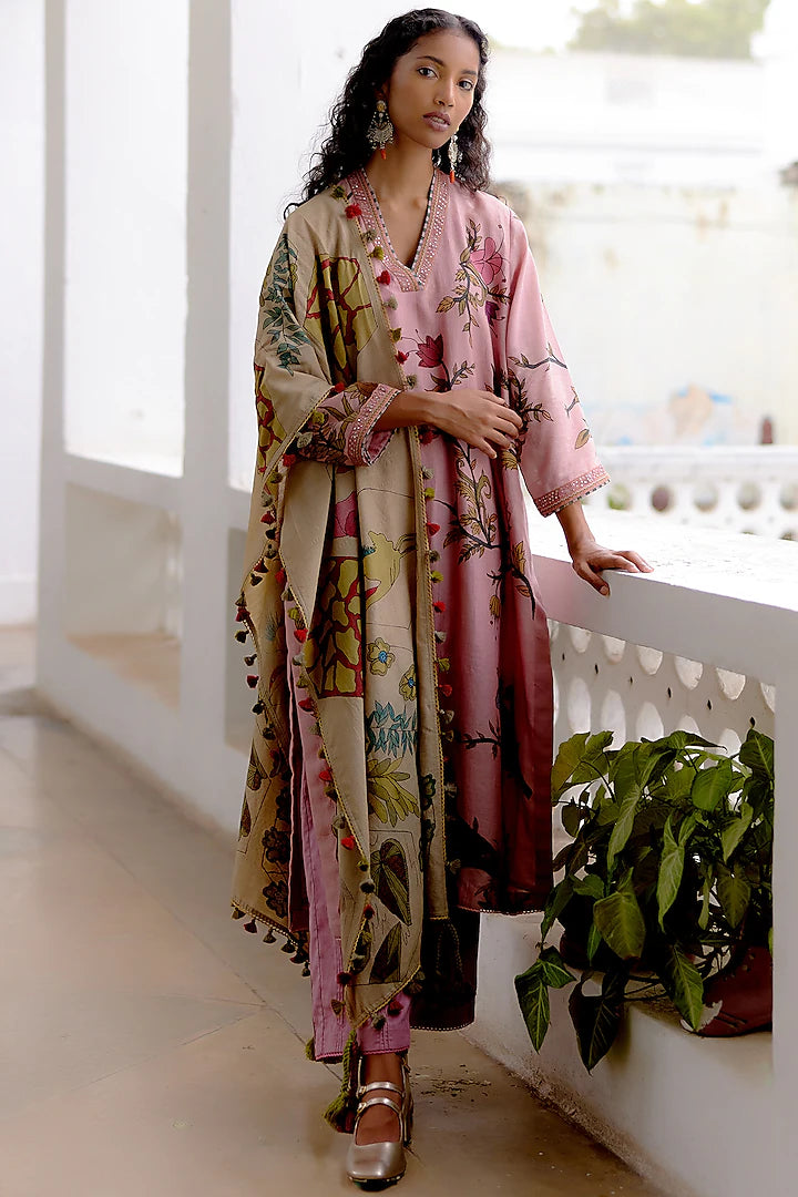 A Rose Handspun Cotton Hand Printed Kurta Set