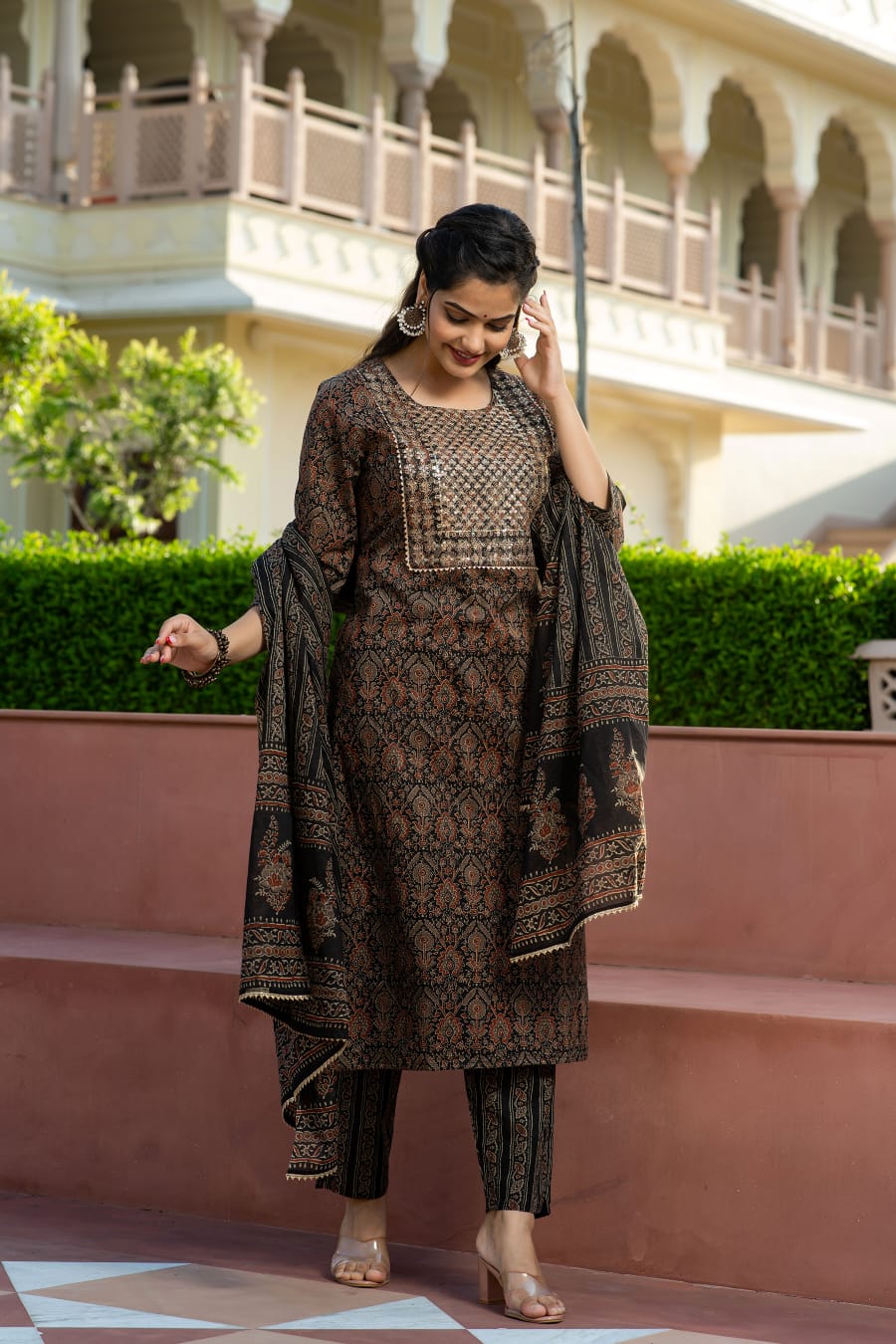 AJRAKH PRINT KURTI WITH PANT AND DUPATTA