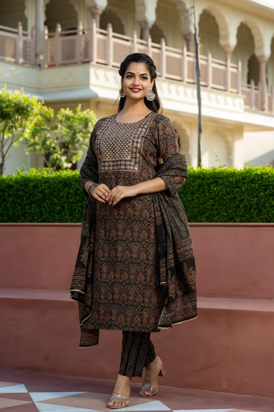 AJRAKH PRINT KURTI WITH PANT AND DUPATTA