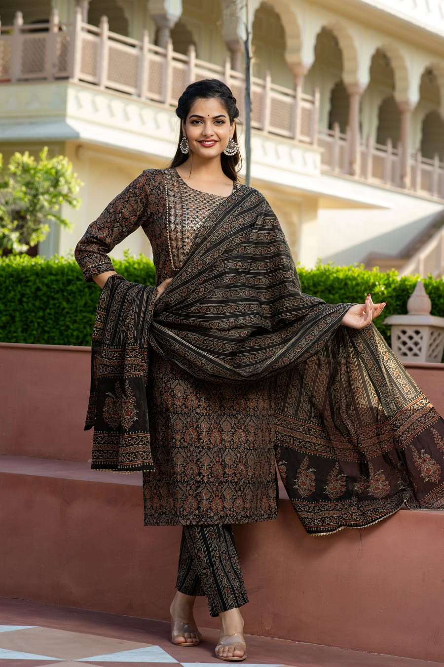 AJRAKH PRINT KURTI WITH PANT AND DUPATTA