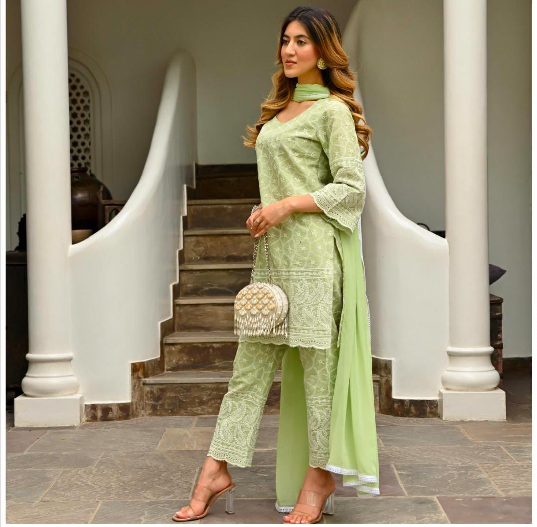 Chikenkari Kurta Set With Dupatta