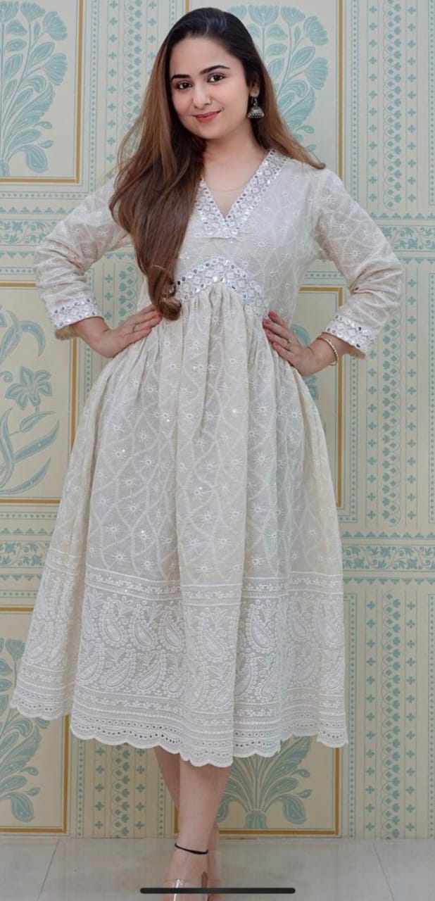 Beautiful Cotton Chikankari Short Gown