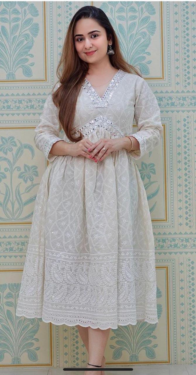 Beautiful Cotton Chikankari Short Gown