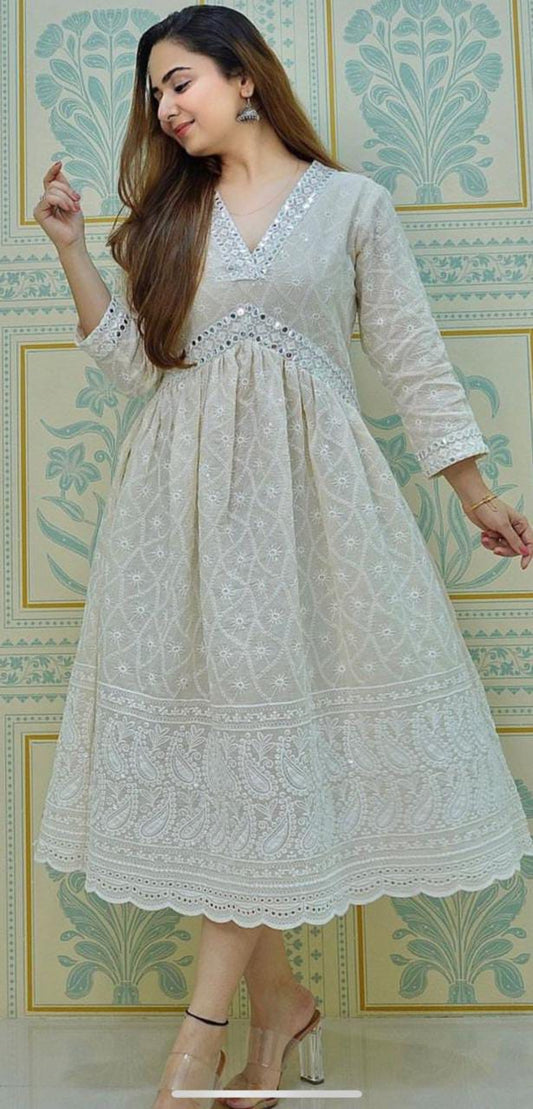 Beautiful Cotton Chikankari Short Gown