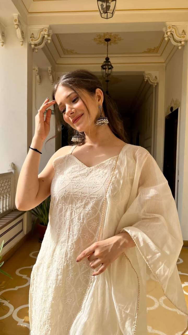 Chikankari Kurti Afgaani Set