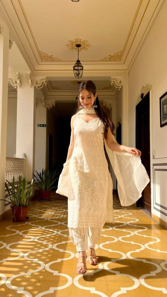 Chikankari Kurti Afgaani Set