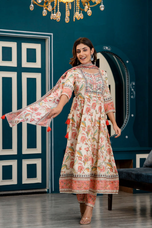 PURE COTTON LUERX ANARKALI KURI WITH PANT AND DUPATTTA