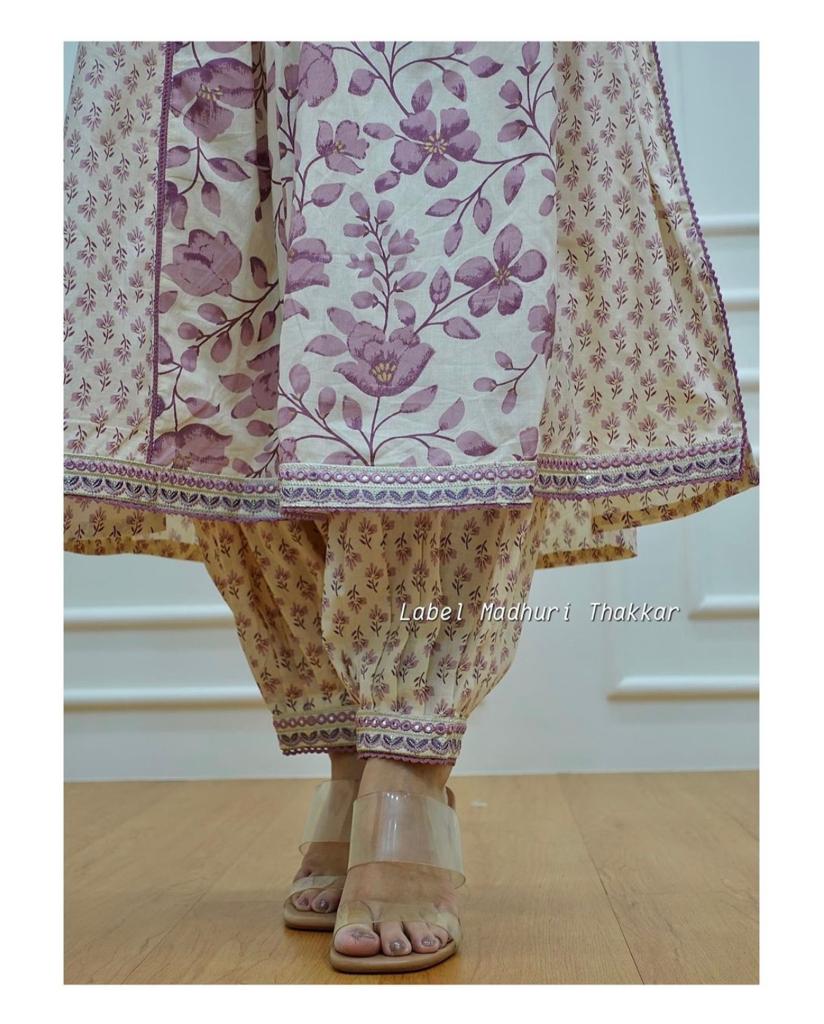 Lilac Lvory Floral Afghani Suit Afghani Pant And Dupatta