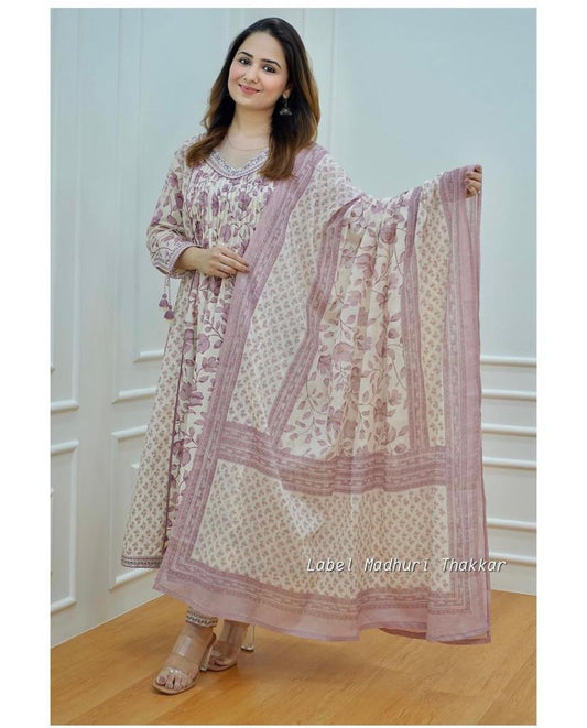 Lilac Lvory Floral Afghani Suit Afghani Pant And Dupatta