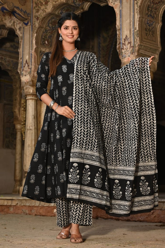 Cotton Anaarkali Kurti Pant And Dupatta