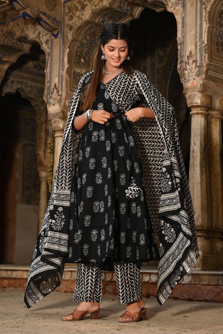 Cotton Anaarkali Kurti Pant And Dupatta