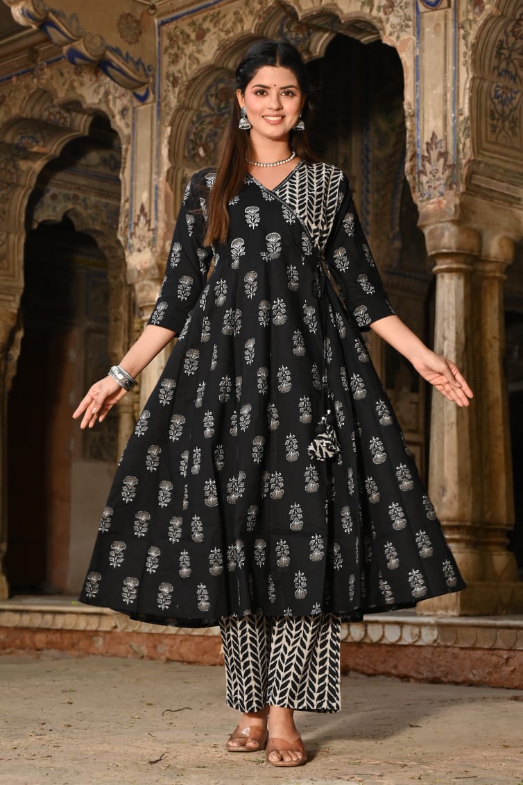 Cotton Anaarkali Kurti Pant And Dupatta