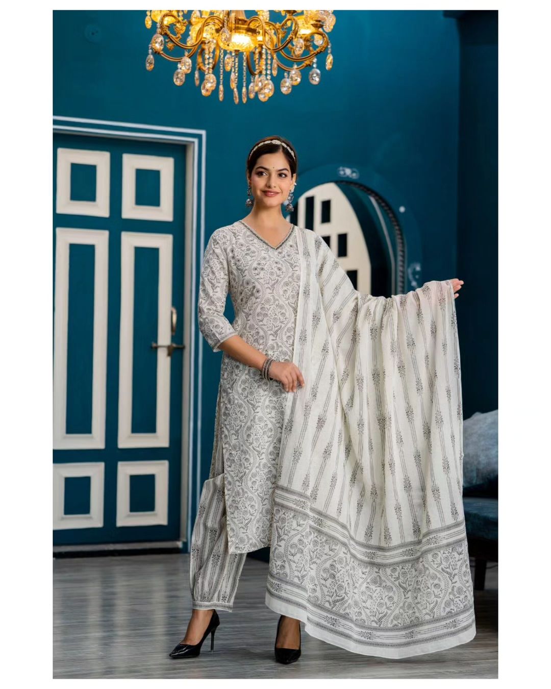 Beautiful Cotton Afghani Suit Set With Kurta Pocket