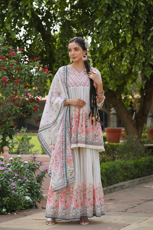 BEAUTIFUL DESIGNER DIGITAL FLORAL PRINT  SHARARA SET