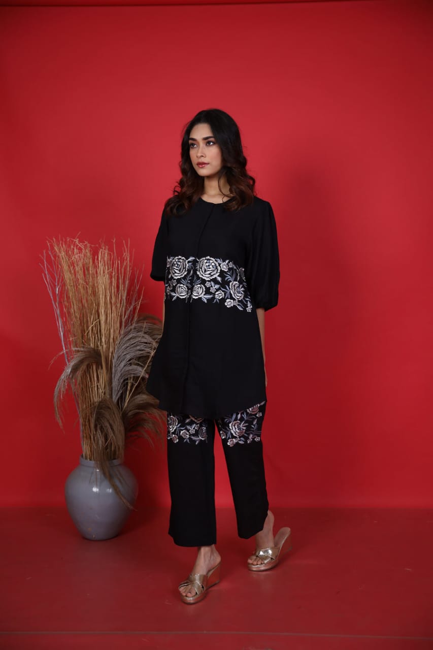 A Beautiful Embroidery Work Black  Co-ord Set