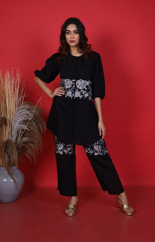 A Beautiful Embroidery Work Black  Co-ord Set