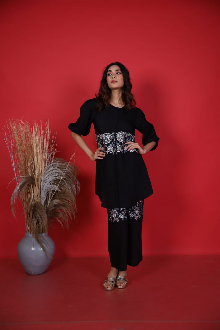 A Beautiful Embroidery Work Black  Co-ord Set