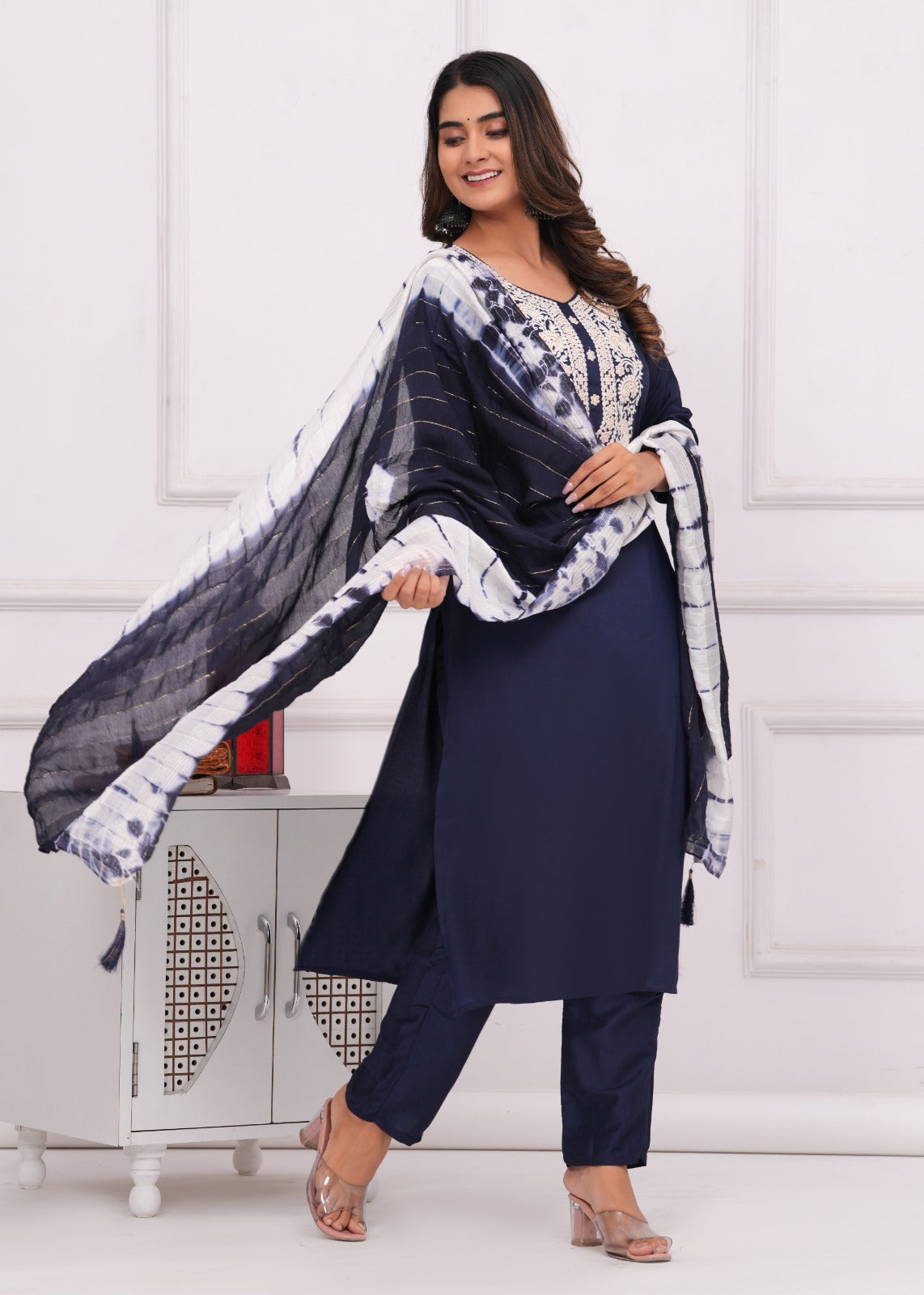 Chinon Silk Blend Fabric Kurti With Pent And Dupatta