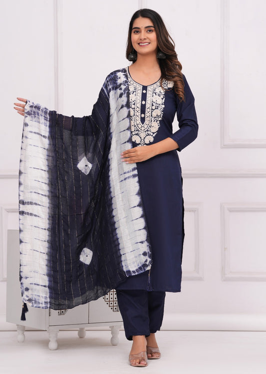 Chinon Silk Blend Fabric Kurti With Pent And Dupatta