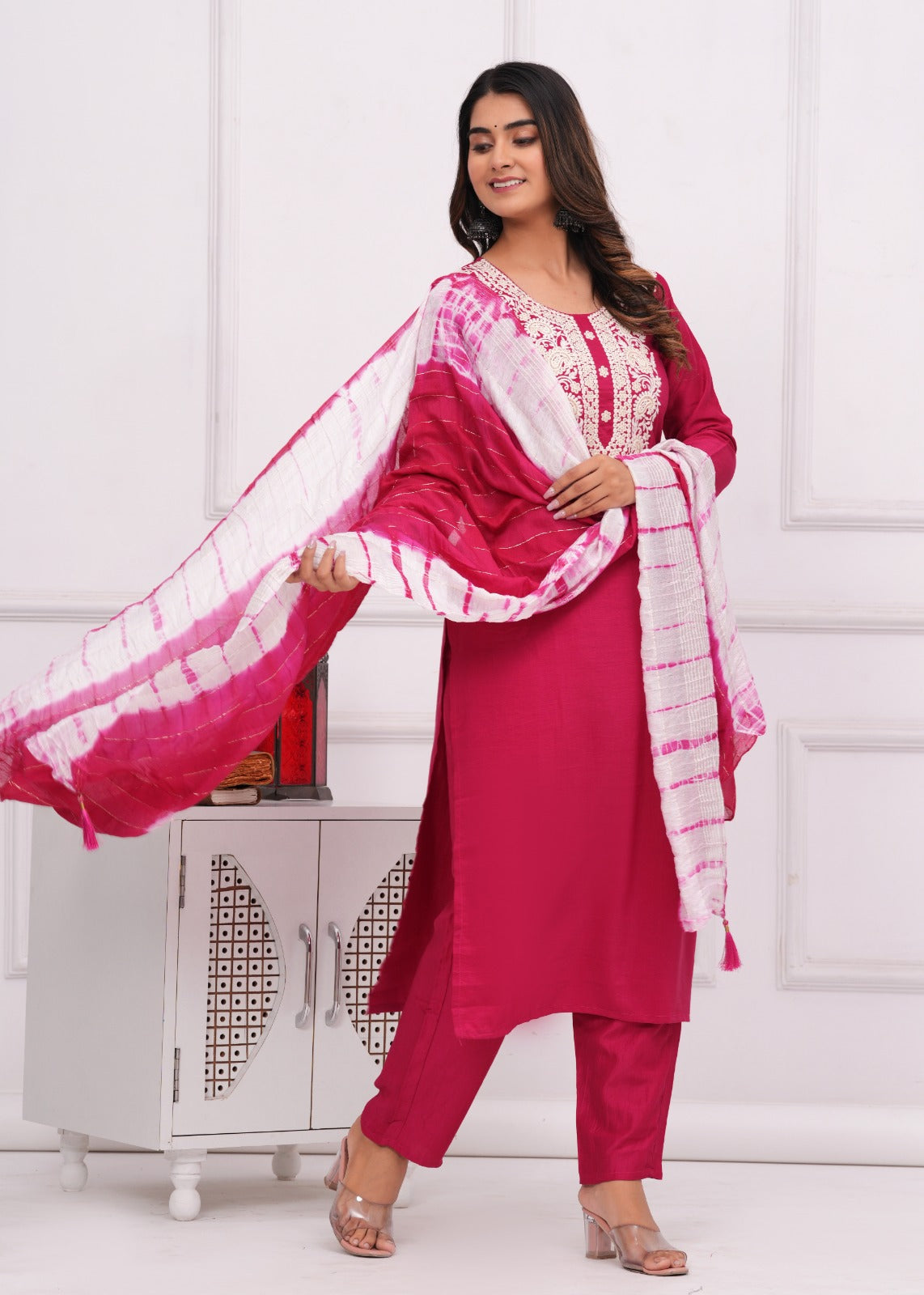 Chinon Silk Blend Fabric Kurti With Pent And Dupatta