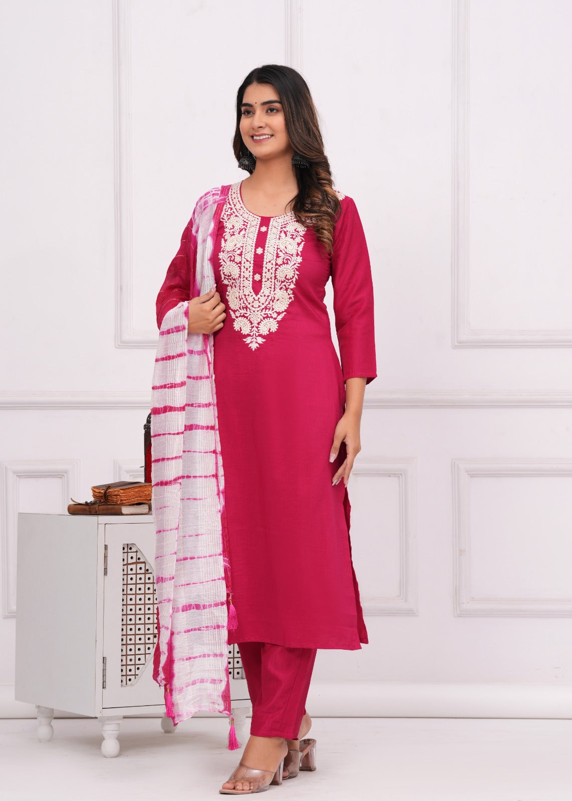 Chinon Silk Blend Fabric Kurti With Pent And Dupatta