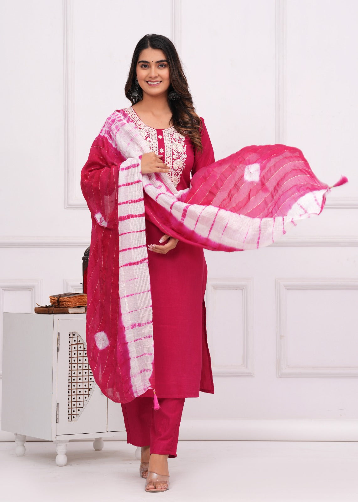 Chinon Silk Blend Fabric Kurti With Pent And Dupatta