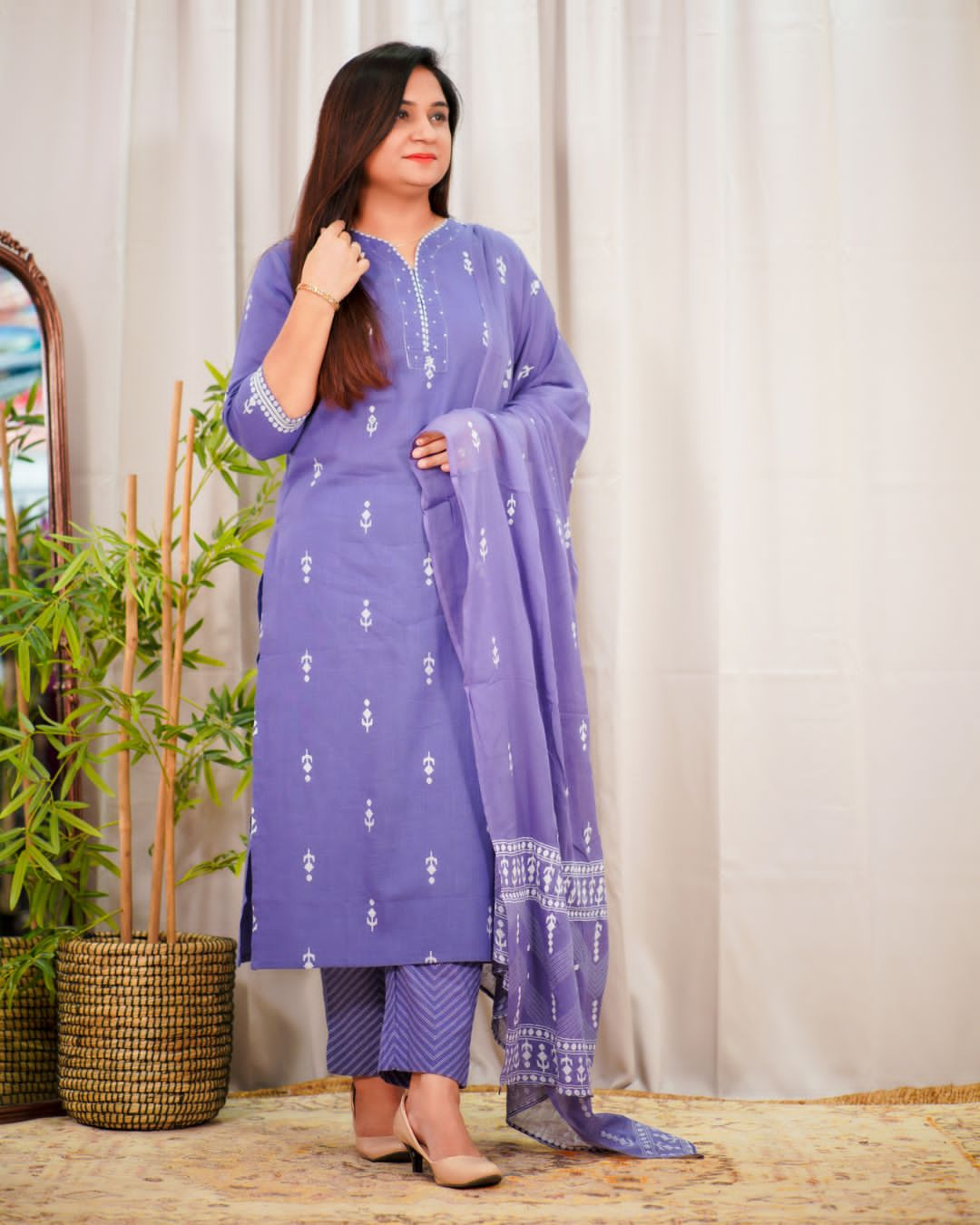 Pure fine Cotton fabric Kurti with And Pant With Cotton Dupatta