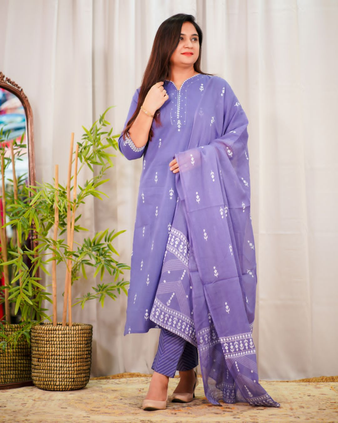 Pure fine Cotton fabric Kurti with And Pant With Cotton Dupatta