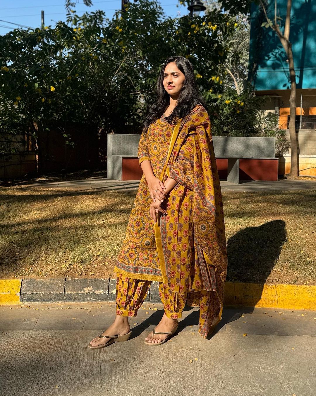 Mustered- Yellow Floral Afghani Suit Set