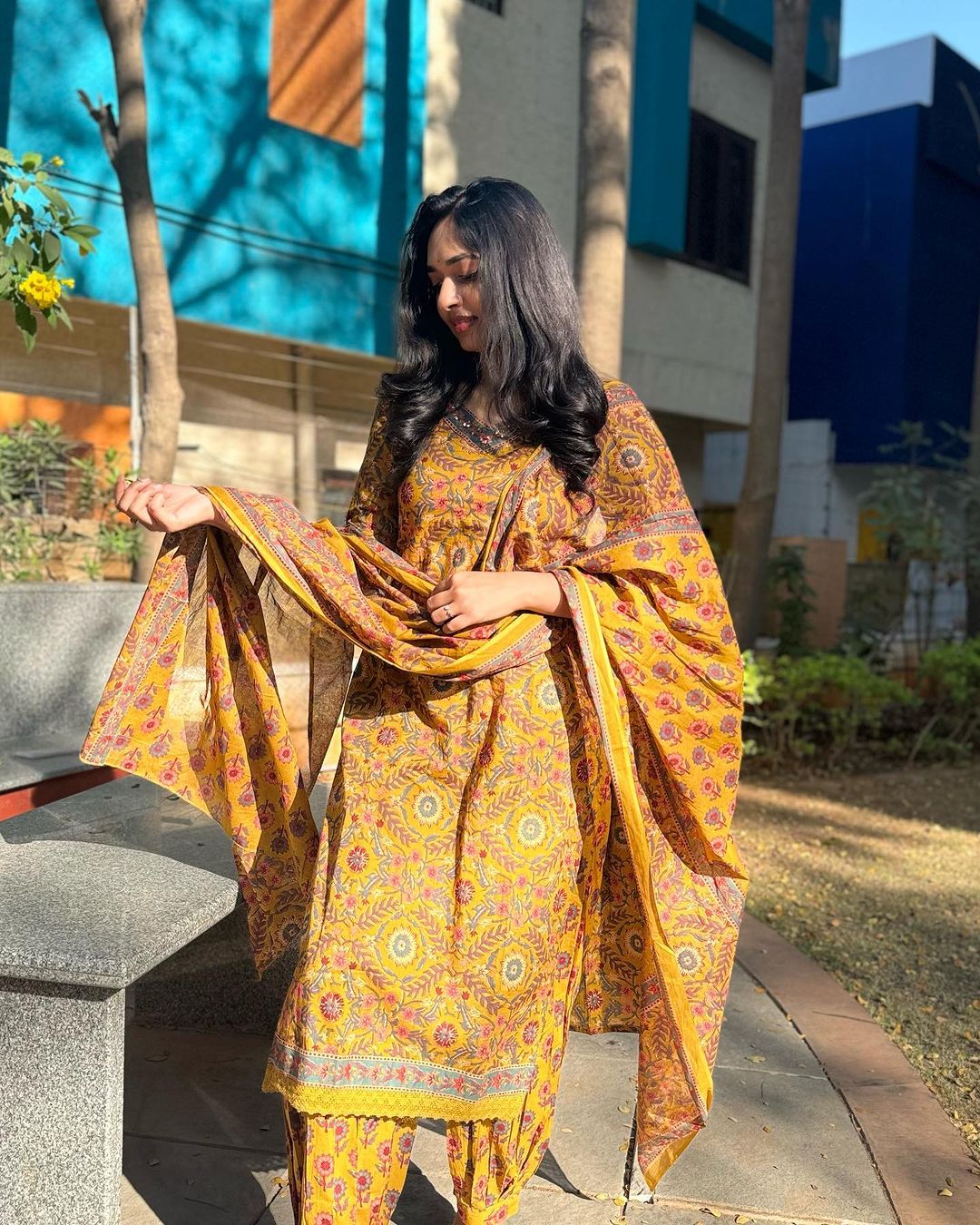 Mustered- Yellow Floral Afghani Suit Set