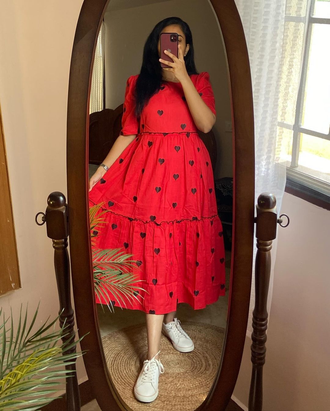 Beautifu Printed Love Red Color Cotton Gown