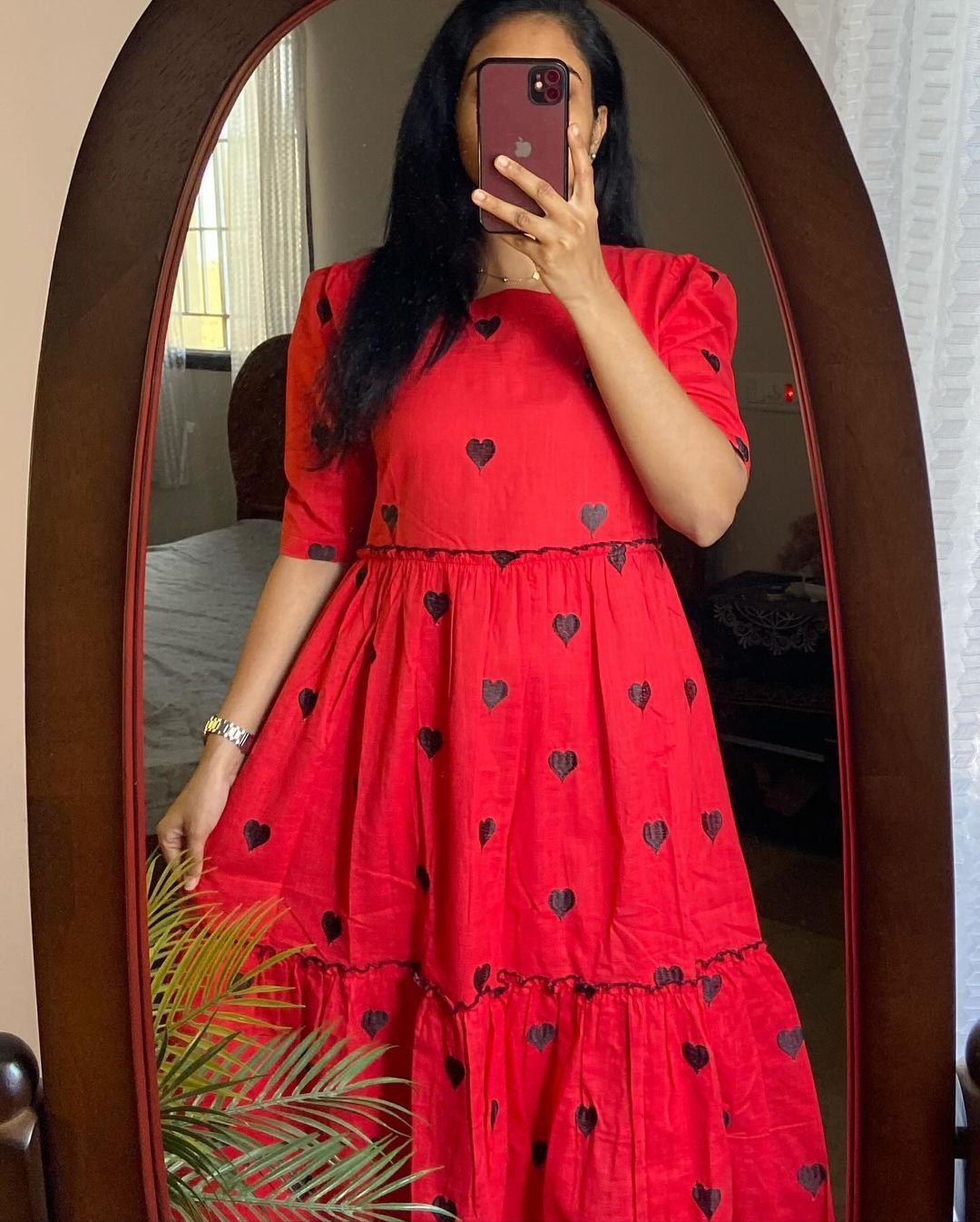 Beautifu Printed Love Red Color Cotton Gown